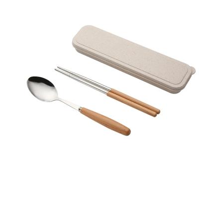 3 in 1 lepel eetstokjes vork bestek set driedelige creatieve werkstudenten Portable servies (twee-delige houten lepel eetstokjes)