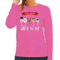Bellatio Decorations foute kersttrui - sweater - dames - Kerst wijn glazen - roze - drank en wine