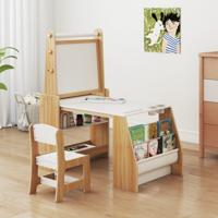 Kinderkunsttafel en Stoel-Set Multifunctionele Kindertafel met Ezel & Stoel Whiteboard & Krijtbord Natuur