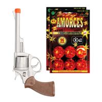 Speelgoed Revolver/pistool met plaffertjes voor een cowboy - metaal - 192 shots - verkleed spullen