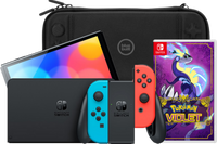 Nintendo Switch OLED Blauw/Rood + Pokémon Violet + BlueBuilt Beschermhoes - thumbnail