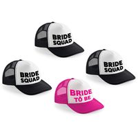Vrijgezellenfeest dames petjes pakket blokletters - 1x Bride to Be roze + 9x Bride Squad zwart - thumbnail