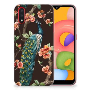 Samsung Galaxy A01 TPU Hoesje Pauw met Bloemen