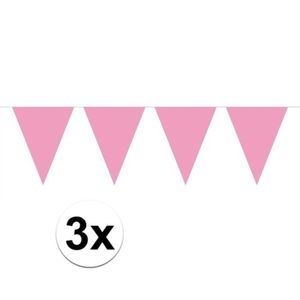 3x Mini vlaggetjeslijn slingers verjaardag baby roze   -