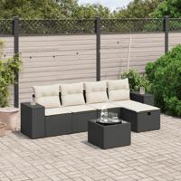 6-delige Loungeset met kussens poly rattan zwart