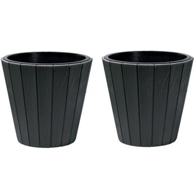Plantenpot/bloempot Wood Style - 4x - buiten/binnen - kunststof - antraciet - D40 x H37 cm