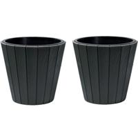 Plantenpot/bloempot Wood Style - 4x - buiten/binnen - kunststof - antraciet - D40 x H37 cm