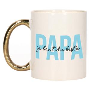 Bellatio Decorations Cadeau koffie/thee mok voor papa - blauw met gouden oor - de beste - Vaderdag - feest mokken