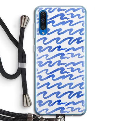 Blauwe golven: Samsung Galaxy A50 Transparant Hoesje met koord