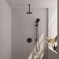 Brauer Black Edition Thermostatische Regendoucheset Inbouw - Hoofddouche 20 cm - 3 Weg - Handdouche Rond 3 Standen - Doucheslang - Geintegreerde Glijstang - Mat Zwart