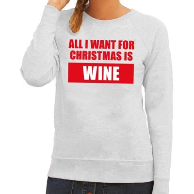 Foute kersttrui - sweater - All I Want For Christmas Is Wine - grijs - dames
