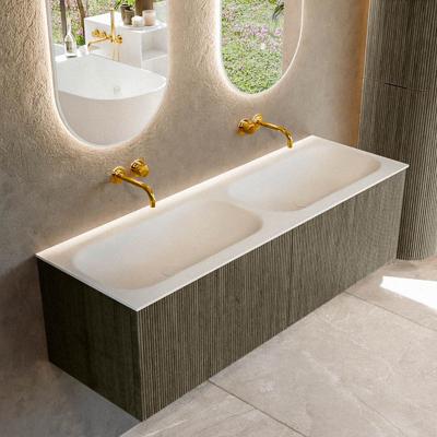 Badmeubel Mondiaz Kurve | 140 cm | Meubelkleur Shadow | Wastafelkleur Talc | Solid surface | Wasbak beiden zijden spoelbak | Zonder kraangat(en) Badmeubel Mondiaz Kurve | 140 cm | Meubelkleur Shadow | Wastafelkleur Talc | Solid surface | Wasbak beiden zijden spoelbak | Zonder kraangat(en)