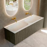 Badmeubel Mondiaz Kurve | 140 cm | Meubelkleur Shadow | Wastafelkleur Talc | Solid surface | Wasbak beiden zijden spoelbak | Zonder kraangat(en)