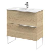 Tiger Pocket Meubelset 80 cm met 2 lades Naturel eik incl Calpe wastafel en loop-poten Hoogglans wit - 800303 Tiger Pocket Meubelset 80 cm met 2 lades Naturel eik incl Calpe wastafel en loop-poten Hoogglans wit - 800303