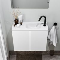 Zaro Polly toiletmeubel 60cm mat wit met witte wastafel met kraangat rechts - thumbnail