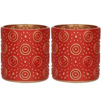 2x stuks luxe theelichthouder/kaarsenhouder - rood/goud - glas - D7 x H8 cm