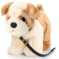 Pluche knuffel hond - bull dog - met riem - 30cm - bruin