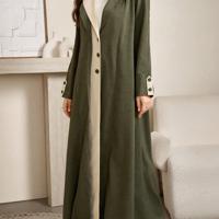 Najma Green Button Front Modest Abaya - Elegant Long Sleeve Maxi Robe Green / S