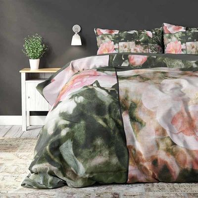 Dekbedovertrek Flower Fashion Dekbedovertrek - Lits-Jumeaux (240x220 cm) - Groen Katoen - Dessin: Bloemen, Romantisch - Pure - Dekbed-Discounter.nl