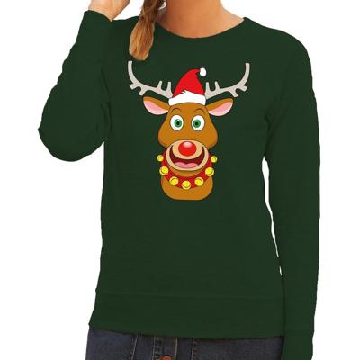 Foute kersttrui - sweater - Rudolf het rendier met rode kerstmuts - groen - dames - Kersttruien Foute kersttrui - sweater - Rudolf het rendier met rode kerstmuts - groen - dames - Kersttruien