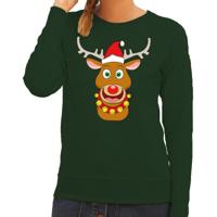 Foute kersttrui - sweater - Rudolf het rendier met rode kerstmuts - groen - dames - Kersttruien
