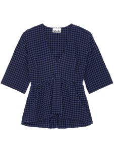 GANNI blouse volantée en seersucker - Bleu