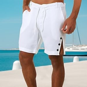 Voor heren Korte broek Zomer korte broeken Strandshorts Zak Trekkoord Recht been Effen Comfort Ademend Korte Casual Dagelijks Feestdagen 100% katoen Modieus Ontwerper Zwart Wit Lightinthebox