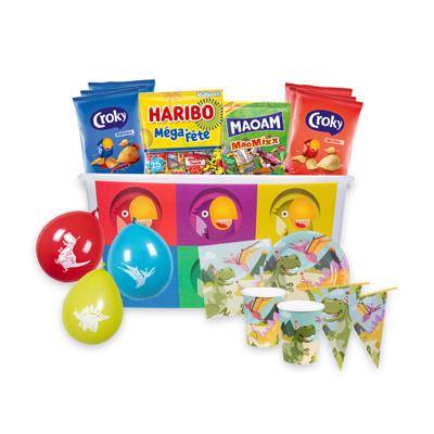 Dino partybox - chips, snoep & feestartikelen - 2680g Dino partybox - chips, snoep & feestartikelen - 2680g