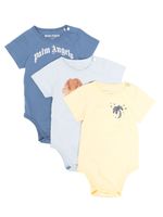 Palm Angels Kids body en coton à logo imprimé (lot de trois) - Jaune