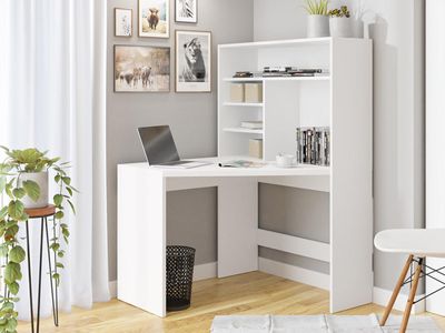 Hoekbureau ZAYDA wit met boekenkast