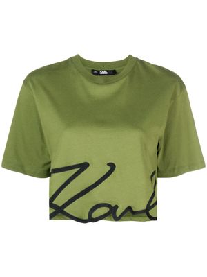 Karl Lagerfeld t-shirt crop en coton biologique à logo imprimé - Vert