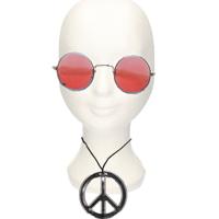 Hippie Flower Power verkleed set - peace ketting - met party bril - oranje