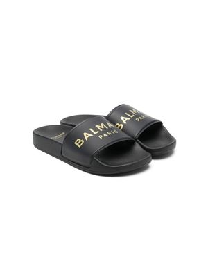 Balmain Kids claquettes à logo imprimé - Noir