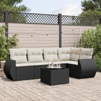 6-delige Loungeset met kussens poly rattan zwart