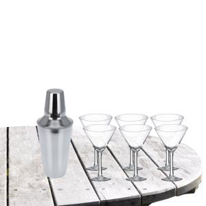 Cocktailshaker met 6x Cocktailglazen Martini transparant 190 ml