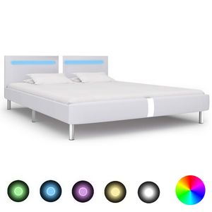 Bedframe met LED kunstleer wit 180x200 cm