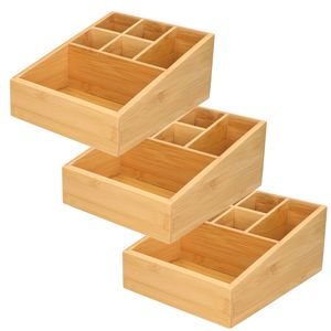 3x stuks make-up/pennen sorteer organizer 6-vaks bakje 17 x 21 x 9 cm bamboe