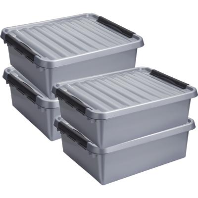 Sunware Opberg boxen 4x stuks - 25 en 36 liter - kunststof - grijs - met deksel