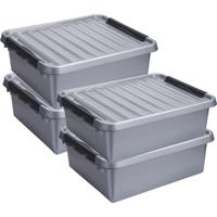 Sunware Opberg boxen 4x stuks - 25 en 36 liter - kunststof - grijs - met deksel