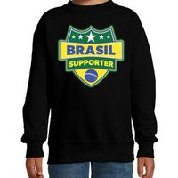 Brazilië / Brasil schild supporter sweater zwart voor kinderen - thumbnail