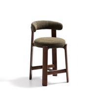 Kave Home Barkruk 'Granite' Chenille en essenhout, kleur Groen/Bruin (zithoogte 65cm)