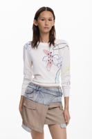 Fijne trui met bloemenpatroon - WHITE - XL
