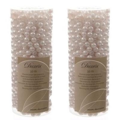 Decoris Kralenslinger - 2x - wit - 10 meter - kunststof - glans - kerstslinger - kerstversiering