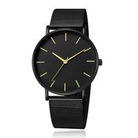 LGT JWLS Vintage Herenhorloge - Luxe Meshband - Zwart met Gouden Wijzers - Zwarte Wijzerplaat