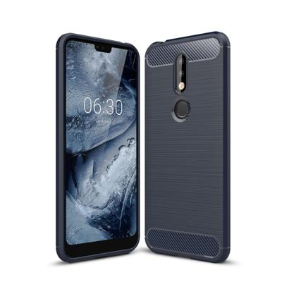 Geborsteld textuur koolstofvezel Soft TPU Case voor Nokia 7.1 (marineblauw)