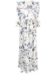 ERDEM robe longue plissée à fleurs - Blanc