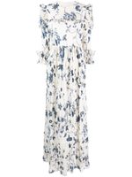 ERDEM robe longue plissée à fleurs - Blanc - thumbnail