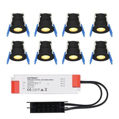 Set van 8 Milano LED Mini Inbouwspots met trafo - 12 Volt 3 Watt 200 lumen - Plat 34mm - 2700K - IP65 waterdicht - Zwart