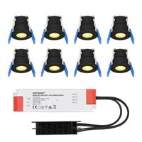 Set van 8 Milano LED Mini Inbouwspots met trafo - 12 Volt 3 Watt 200 lumen - Plat 34mm - 2700K - IP65 waterdicht - Zwart