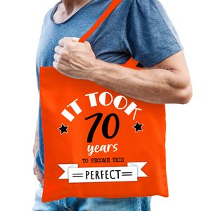 Cadeau tas voor heren - 70 en perfect - oranje - katoen - 42 x 38 cm - zeventig - shopper